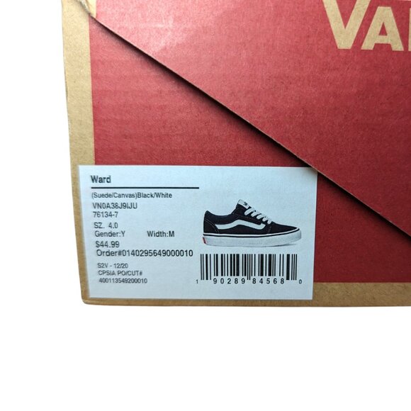Vans NIB Youth 4 Black & White Ward Low Top Suede Lace Up Sneakers - Picture 7 of 10